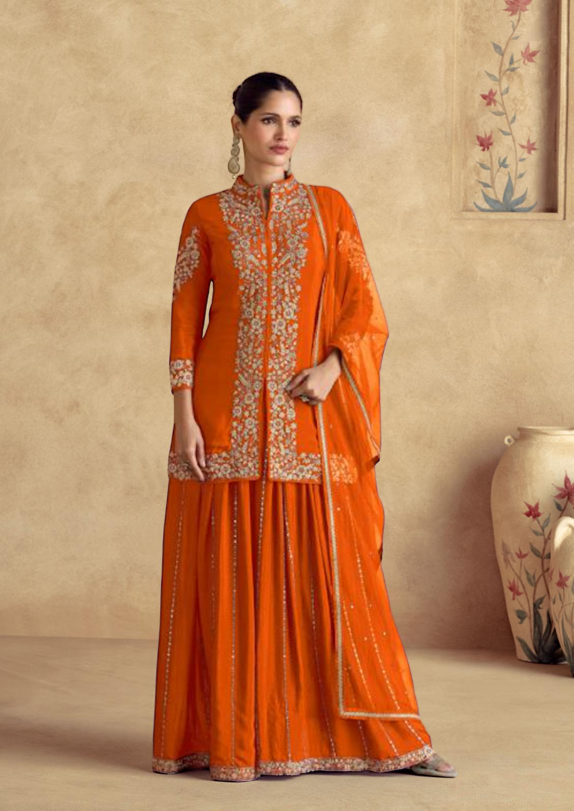 Silk Sharara Set with Golden Zari Embroidery