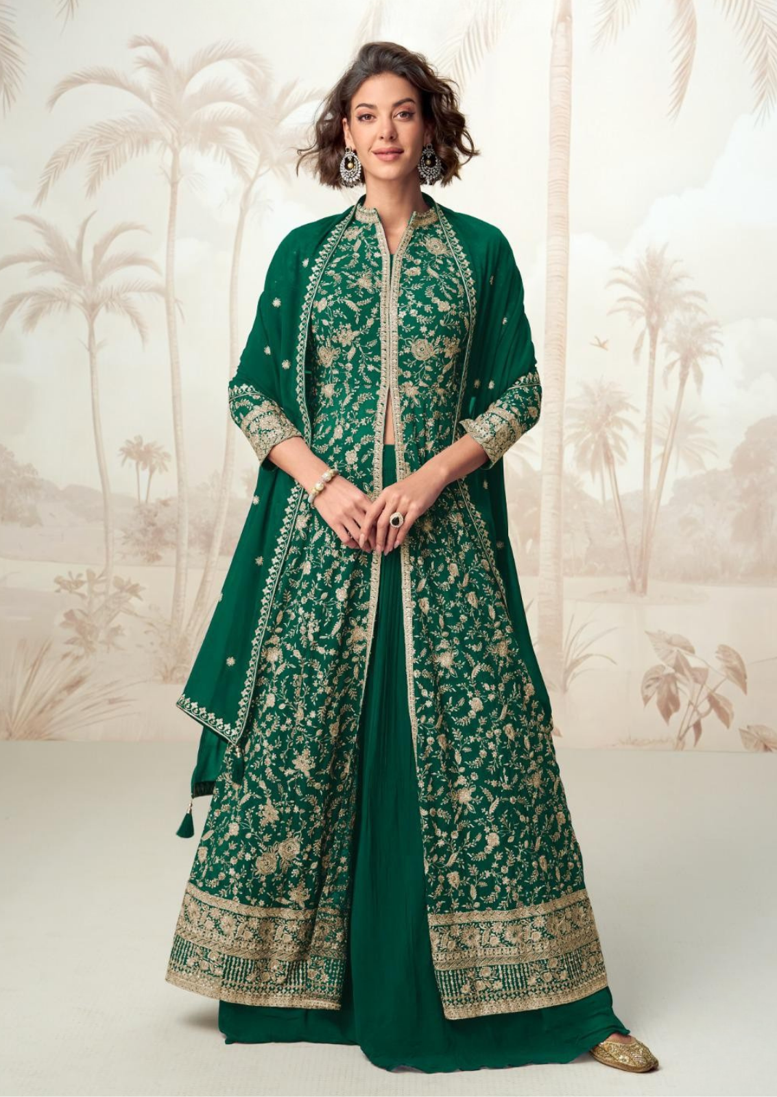 Georgette Anarkali Ensemble with Dupatta and Shrug