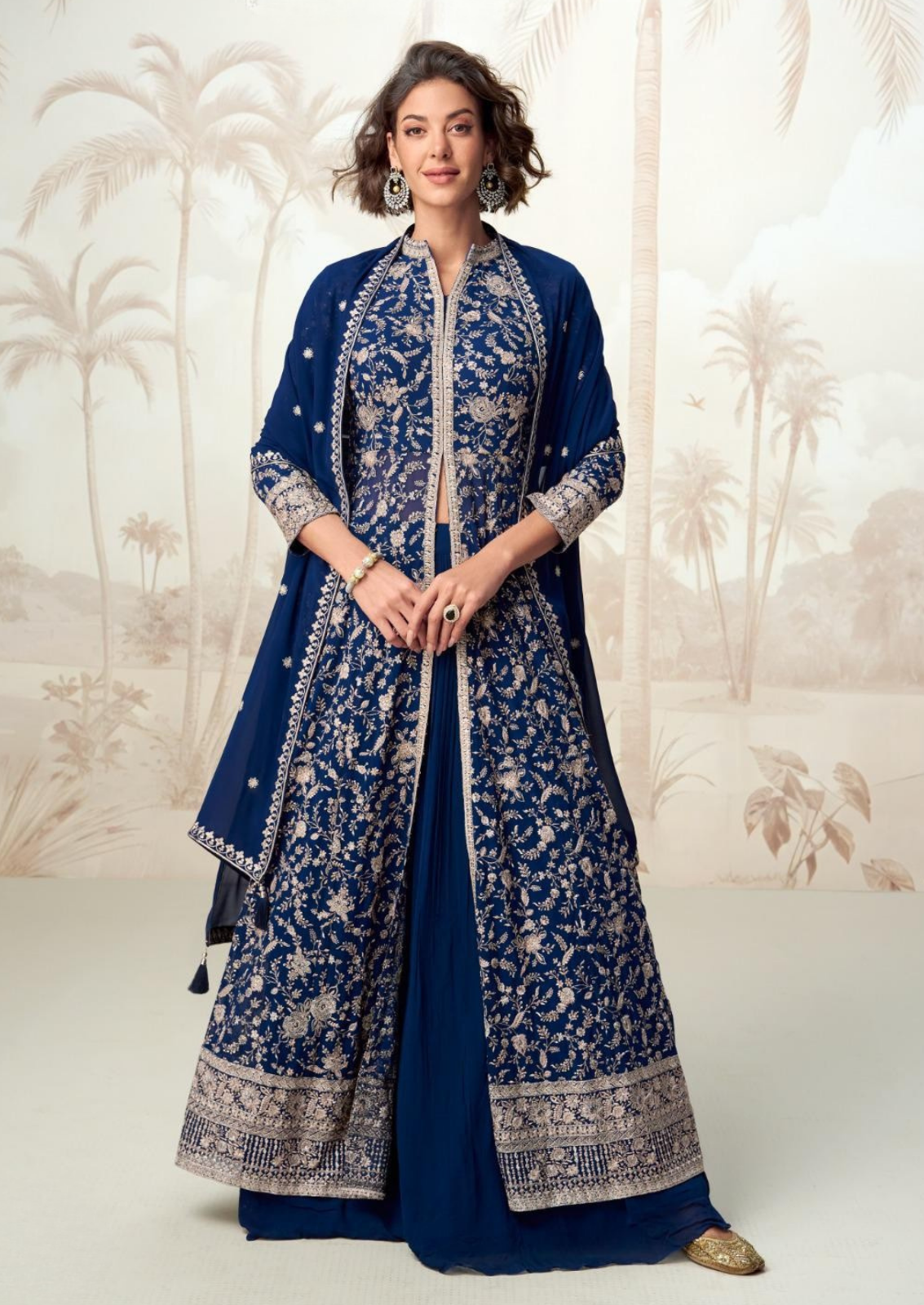 Georgette Anarkali Ensemble with Dupatta and Shrug