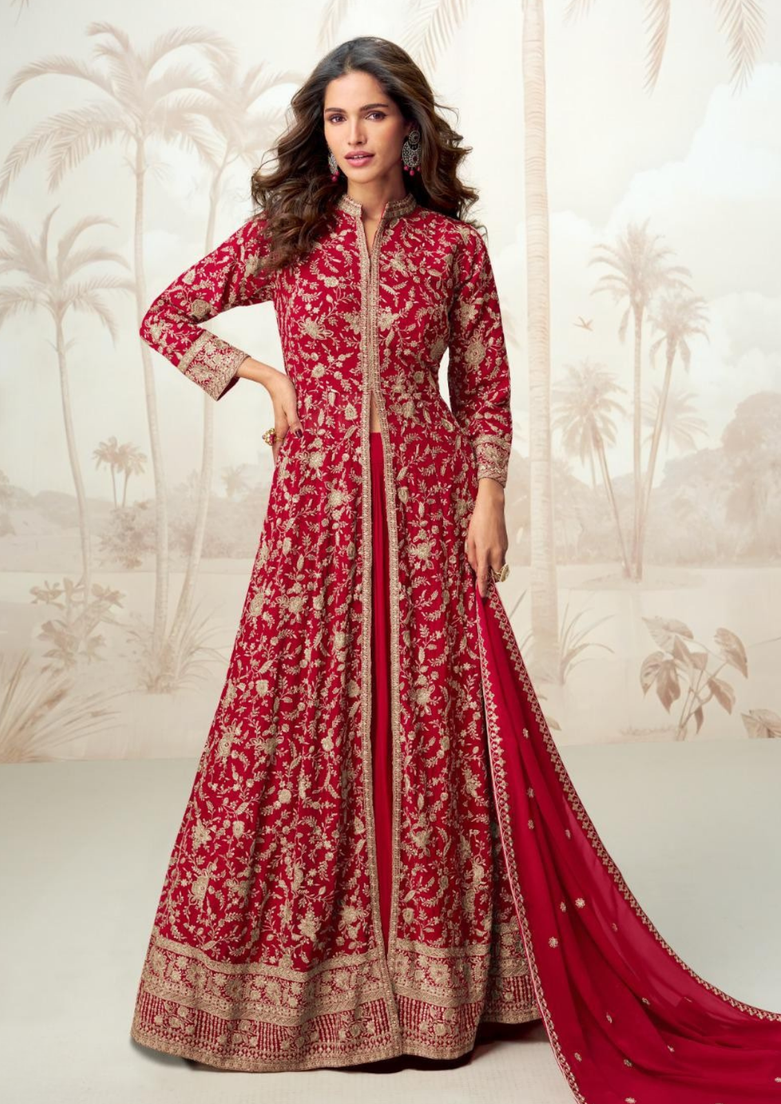 Georgette Anarkali Ensemble with Dupatta and Shrug