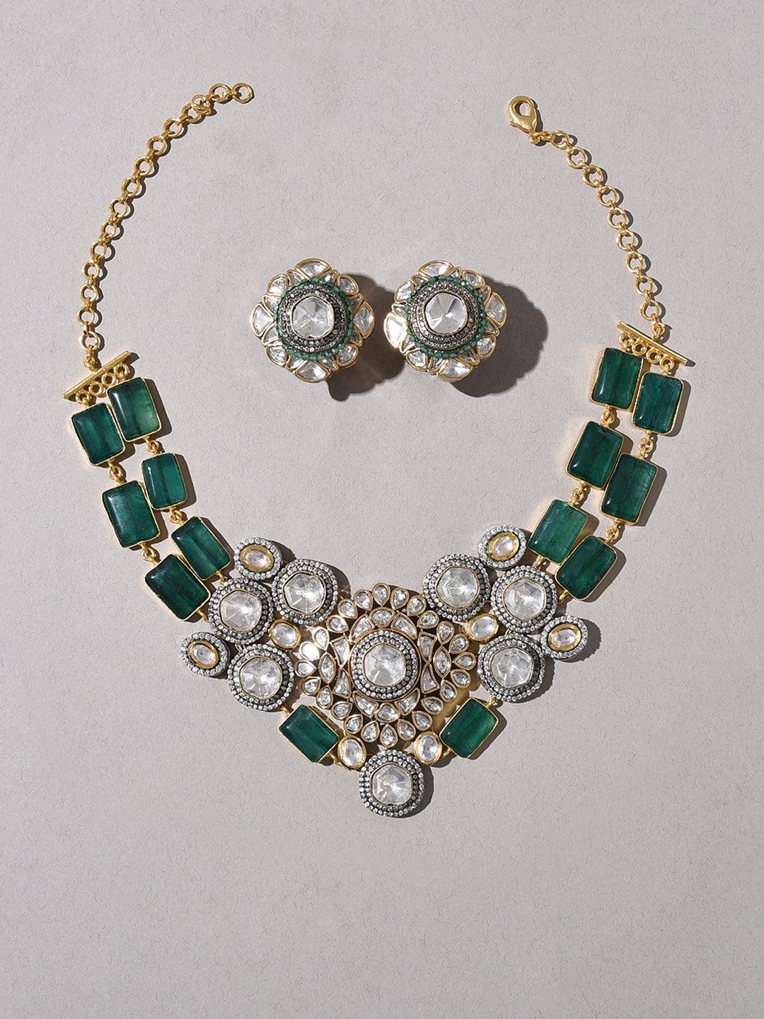 Verdant Splendor Polki Bridal Choker Ensemble - Dyulokha