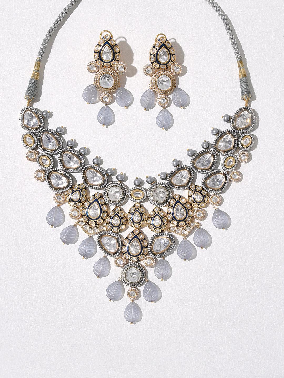 Graceful Symphony Hydro Polki & Grey Agate Necklace Set - Dyulokha