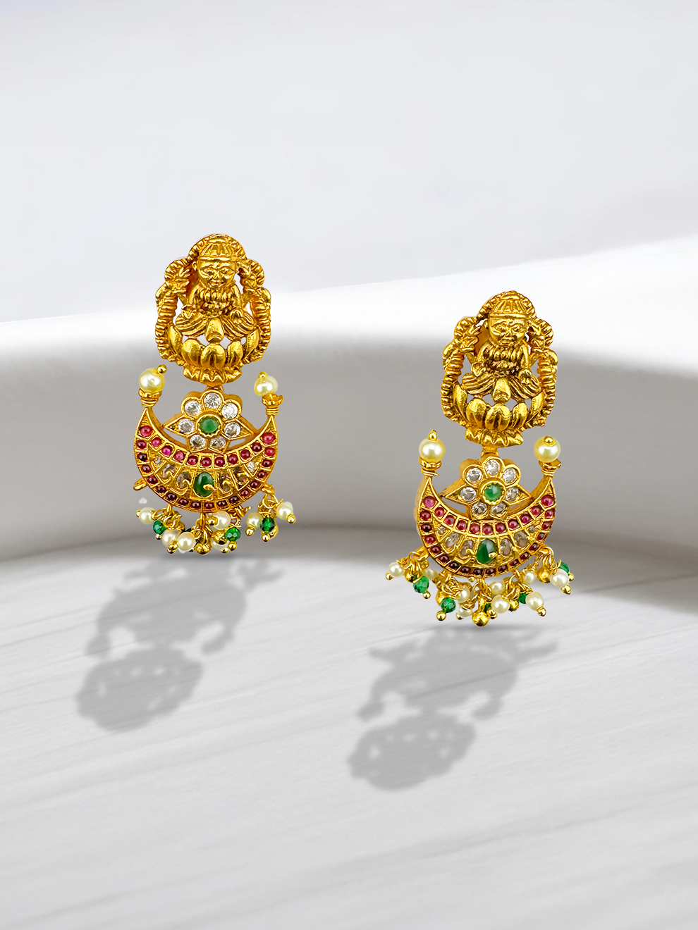 Laxmi Motif Moon Danglers