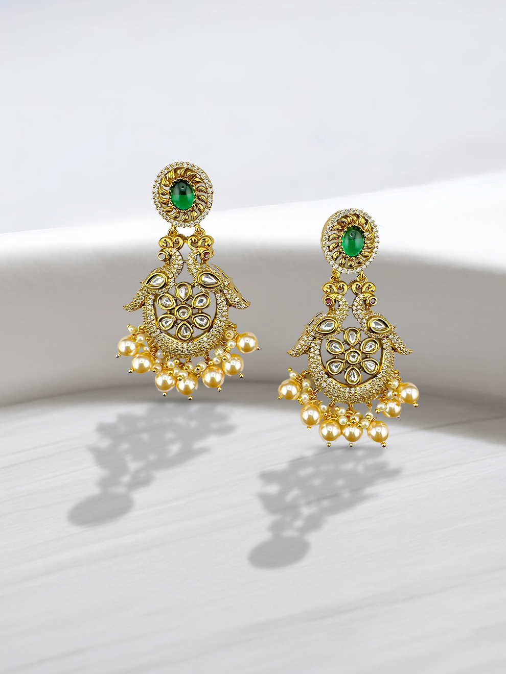Peacock Chandbalis and Green Stone