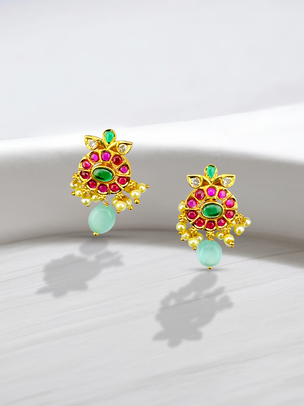 Floral Studs with Pink Stones