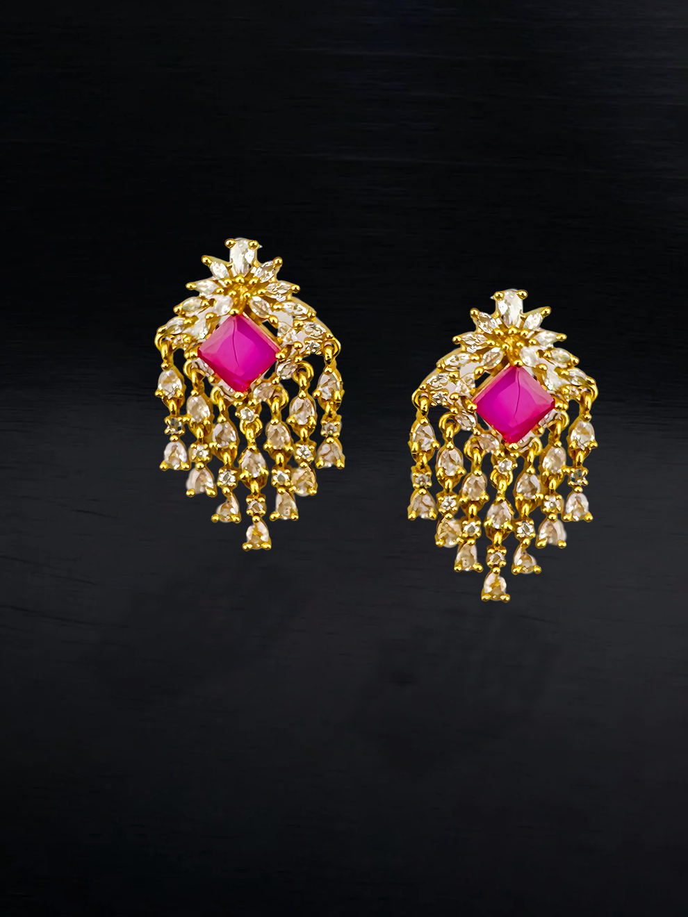 Studs with Pink Square Stone