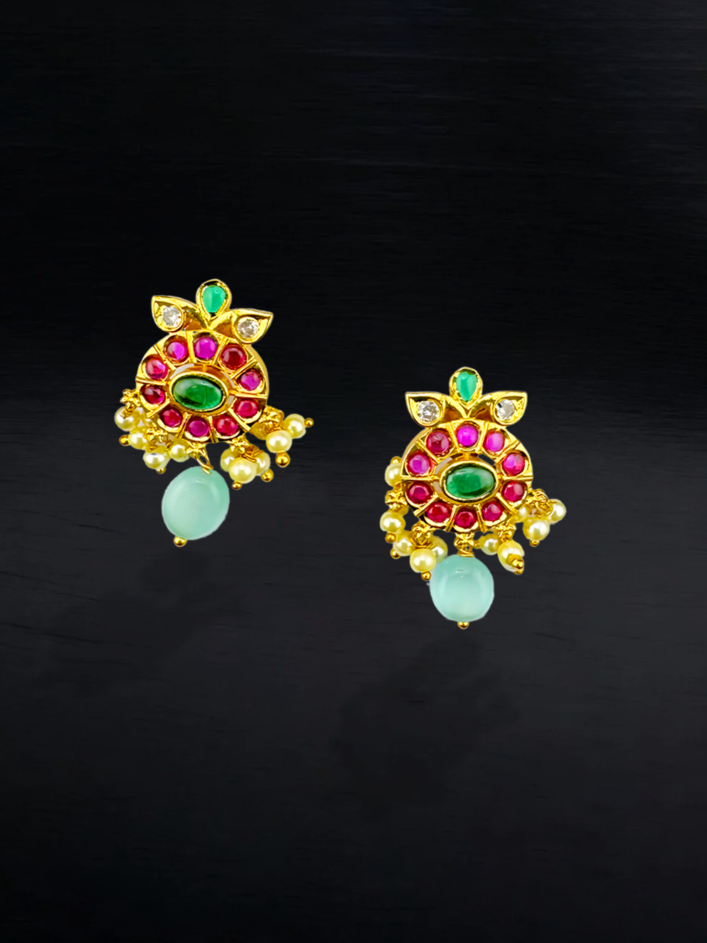 Floral Studs with Pink Stones