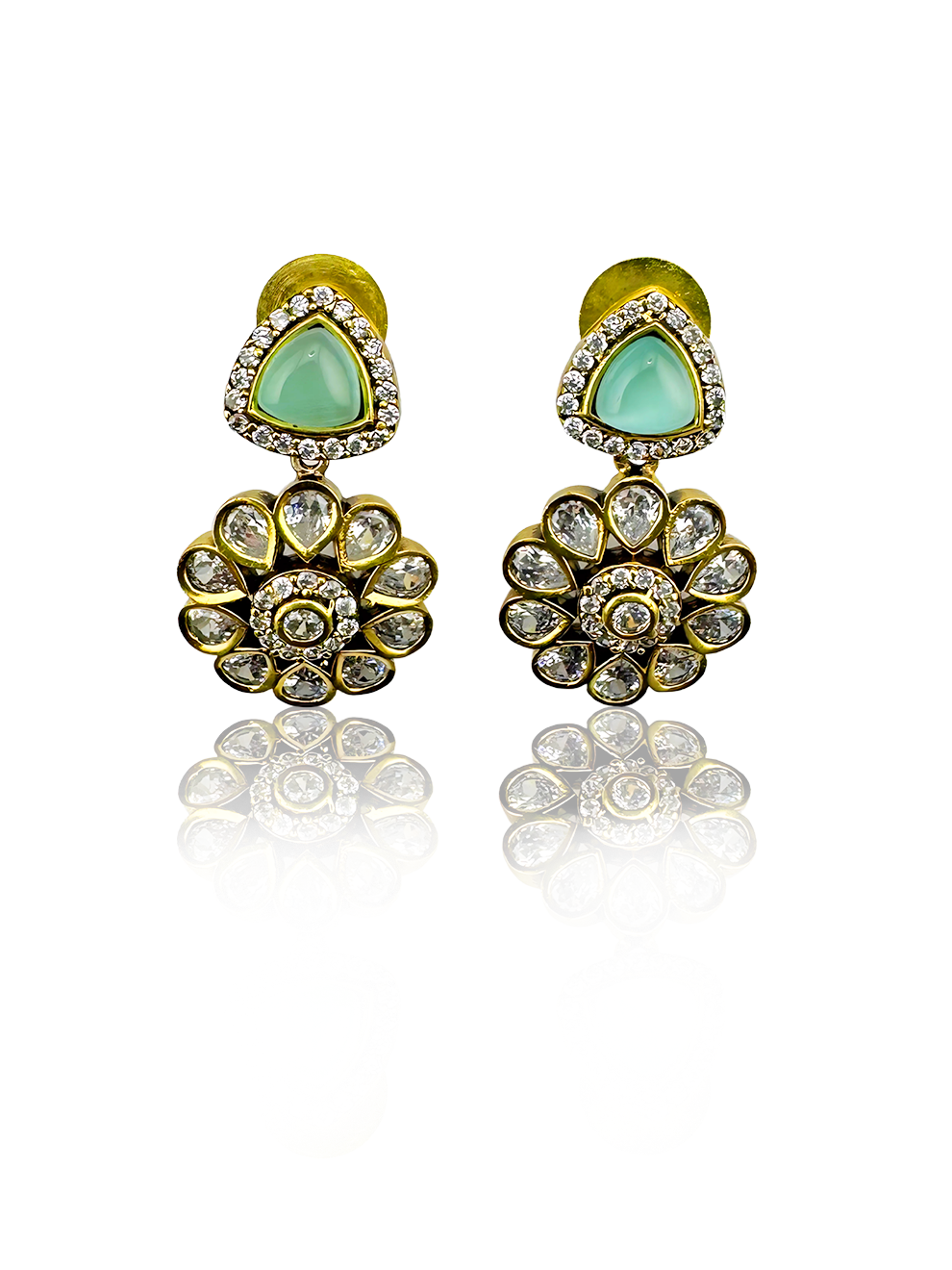 Studs with Light Green Flower Droplets