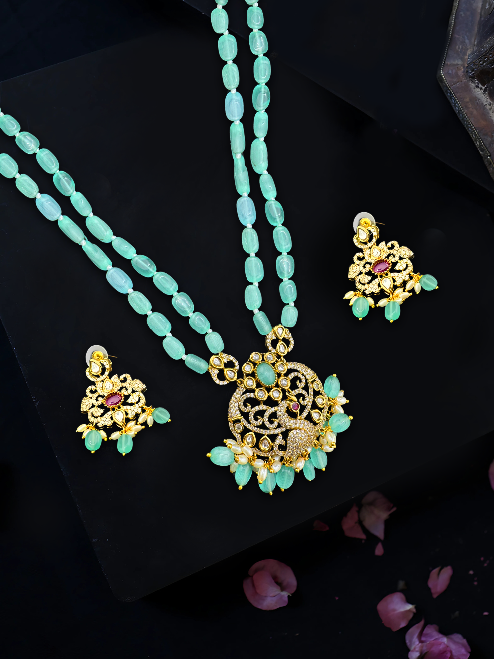 Elegant Teal Bead Necklace Set