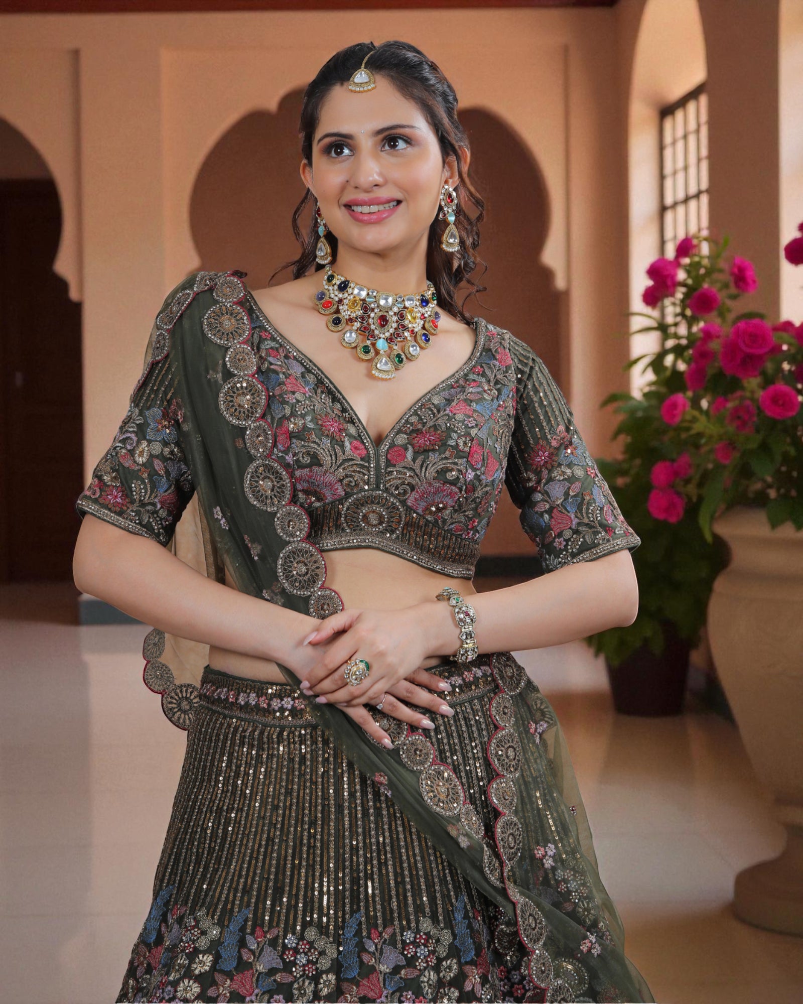 Multicolor Zari Embroidered Lehenga