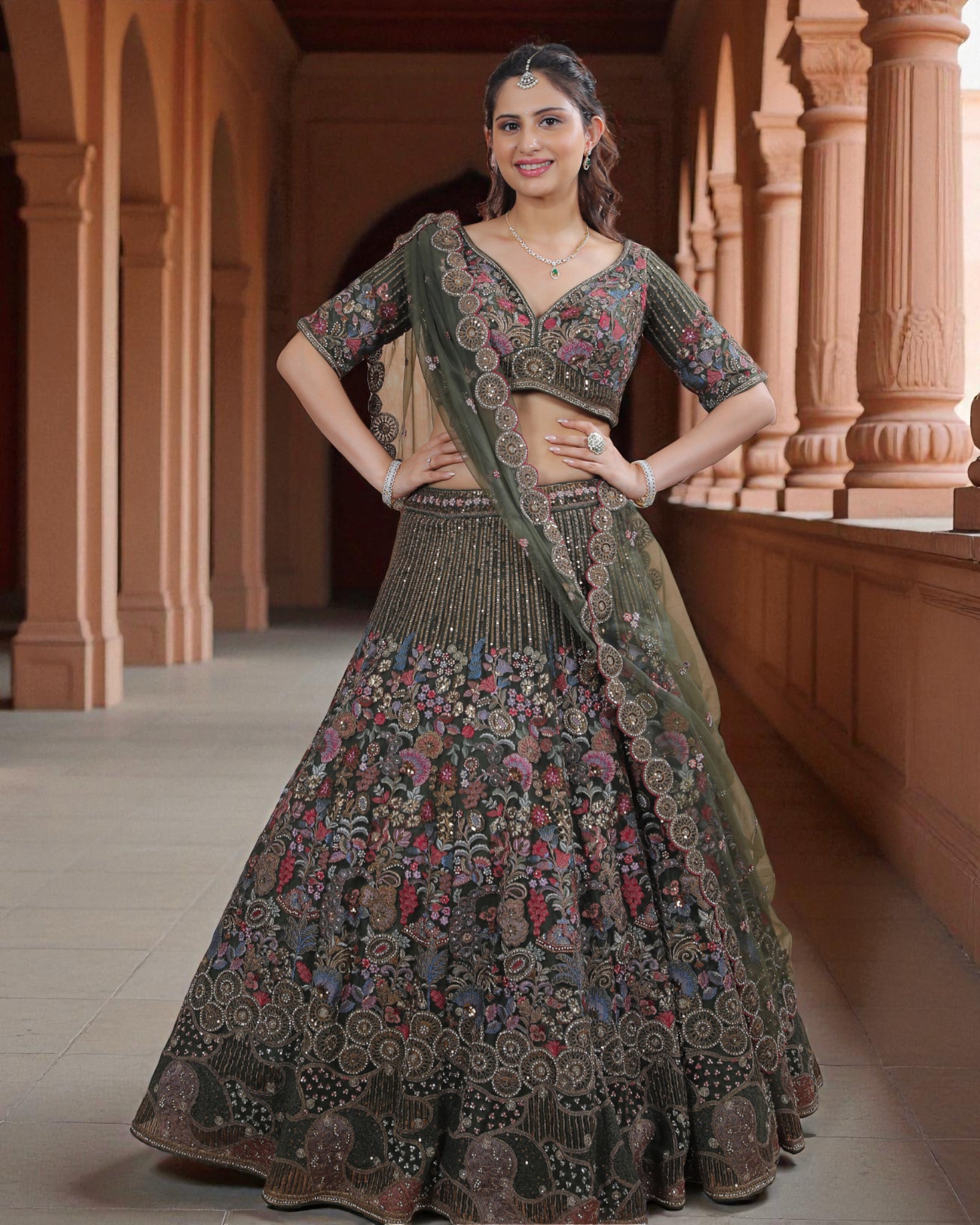 Multicolor Zari Embroidered Lehenga