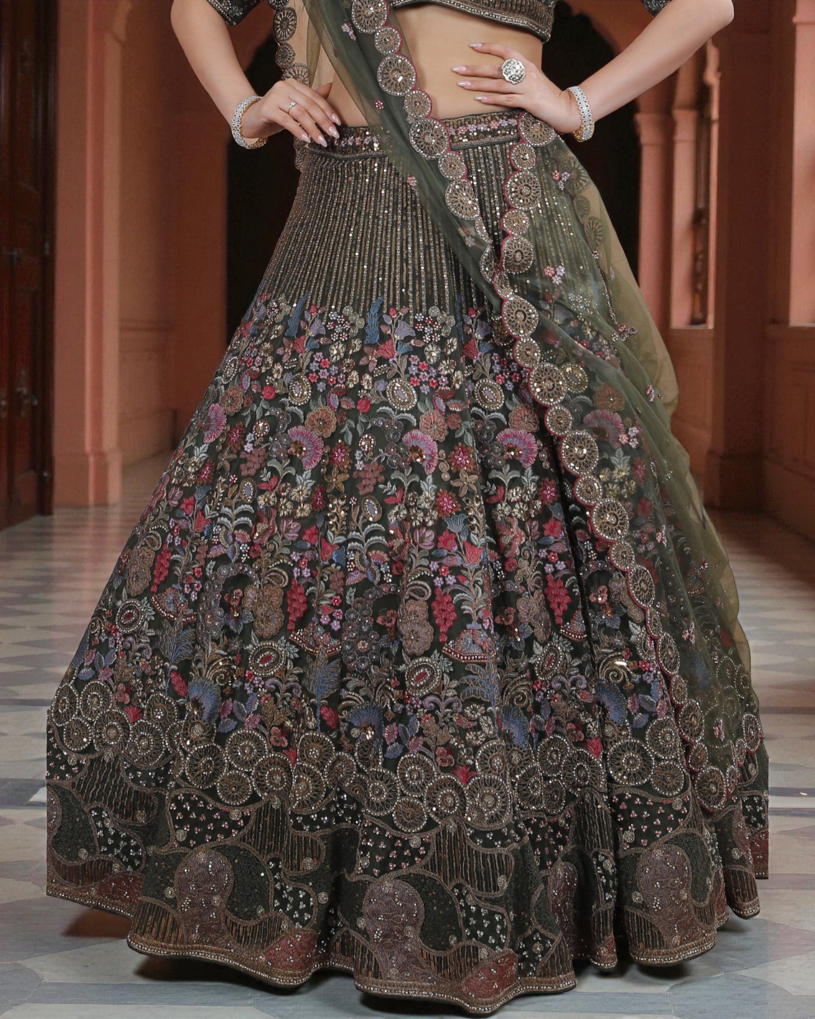 Multicolor Zari Embroidered Lehenga