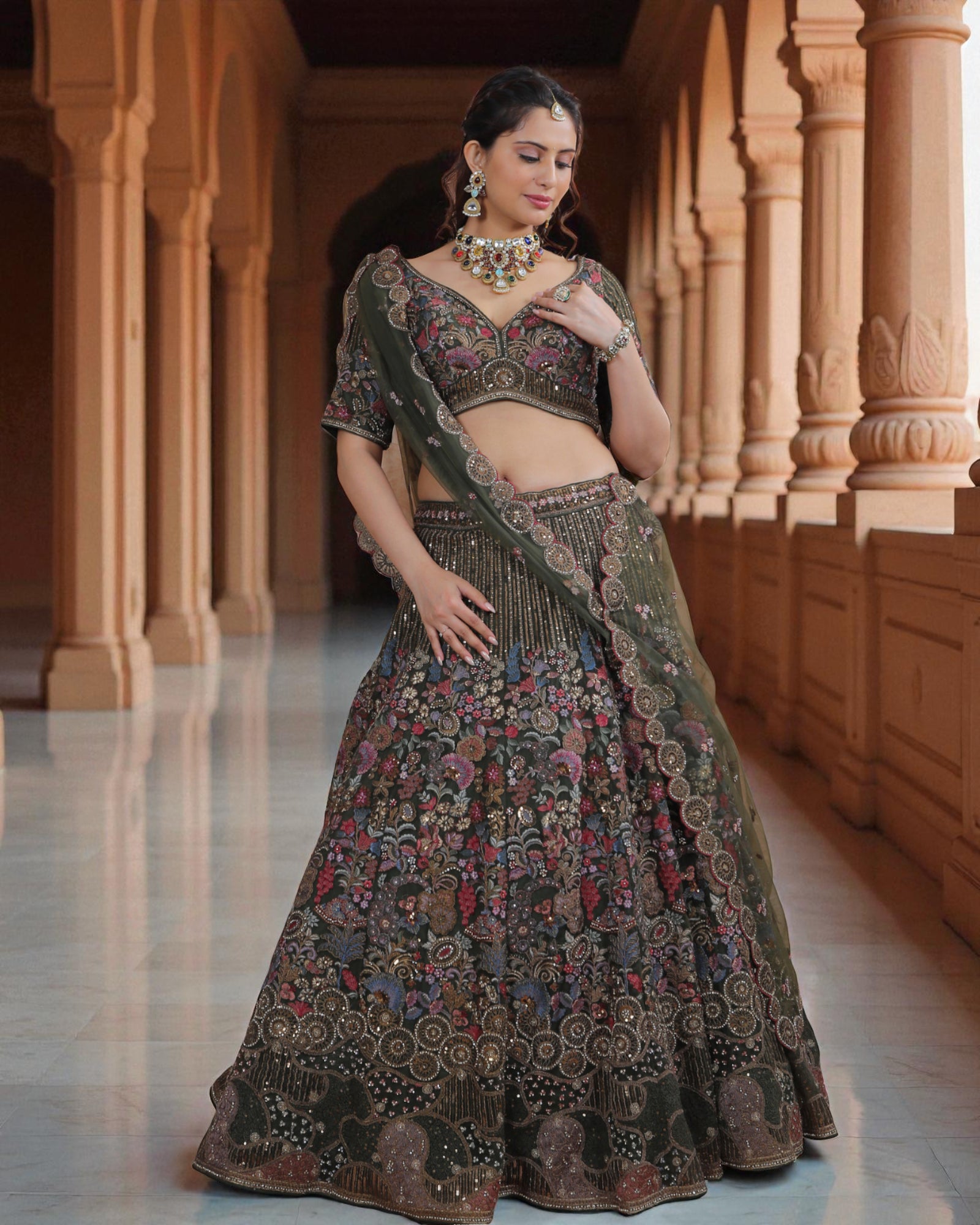 Multicolor Zari Embroidered Lehenga