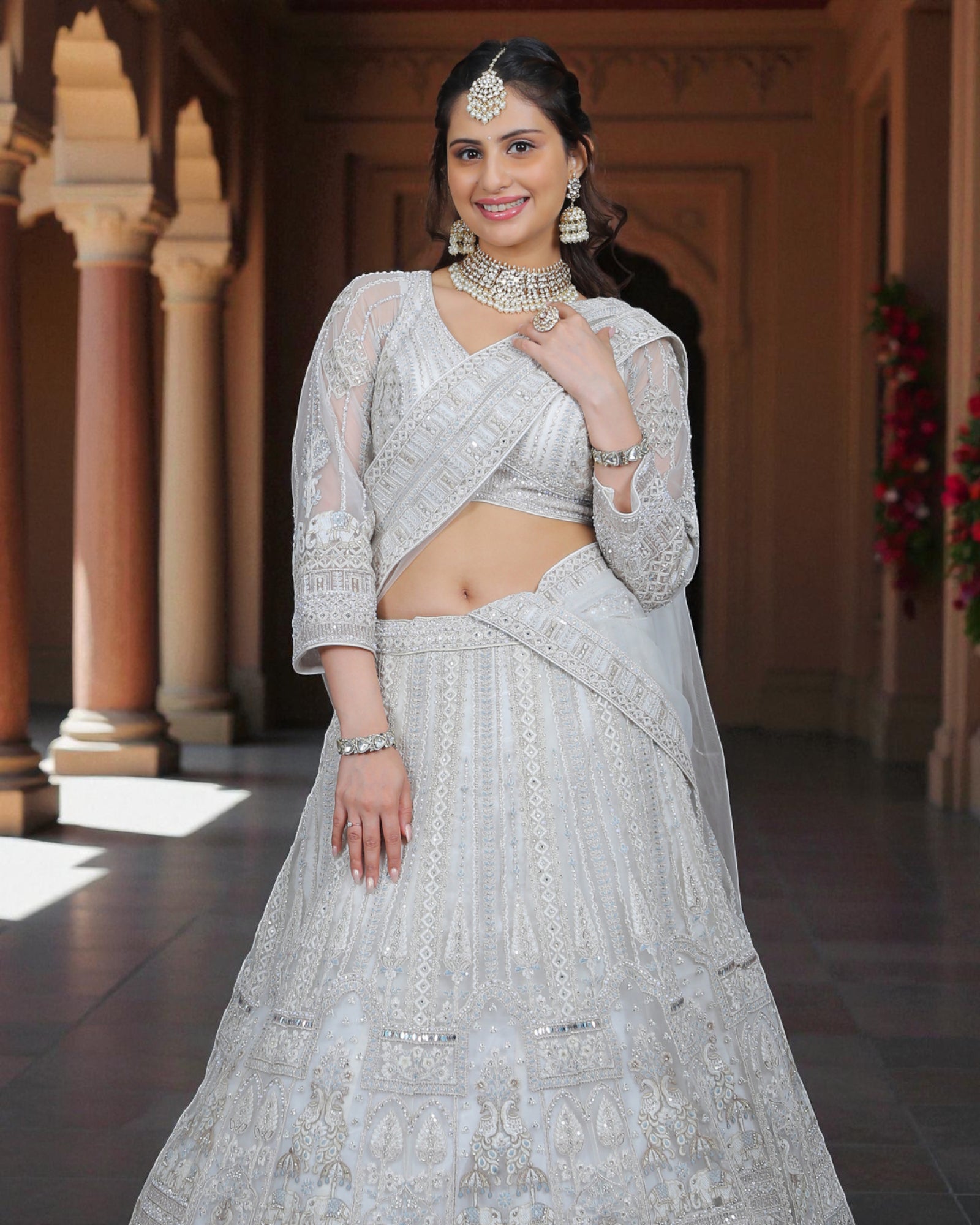 Bead & Zari Chanderi Silk Lehenga