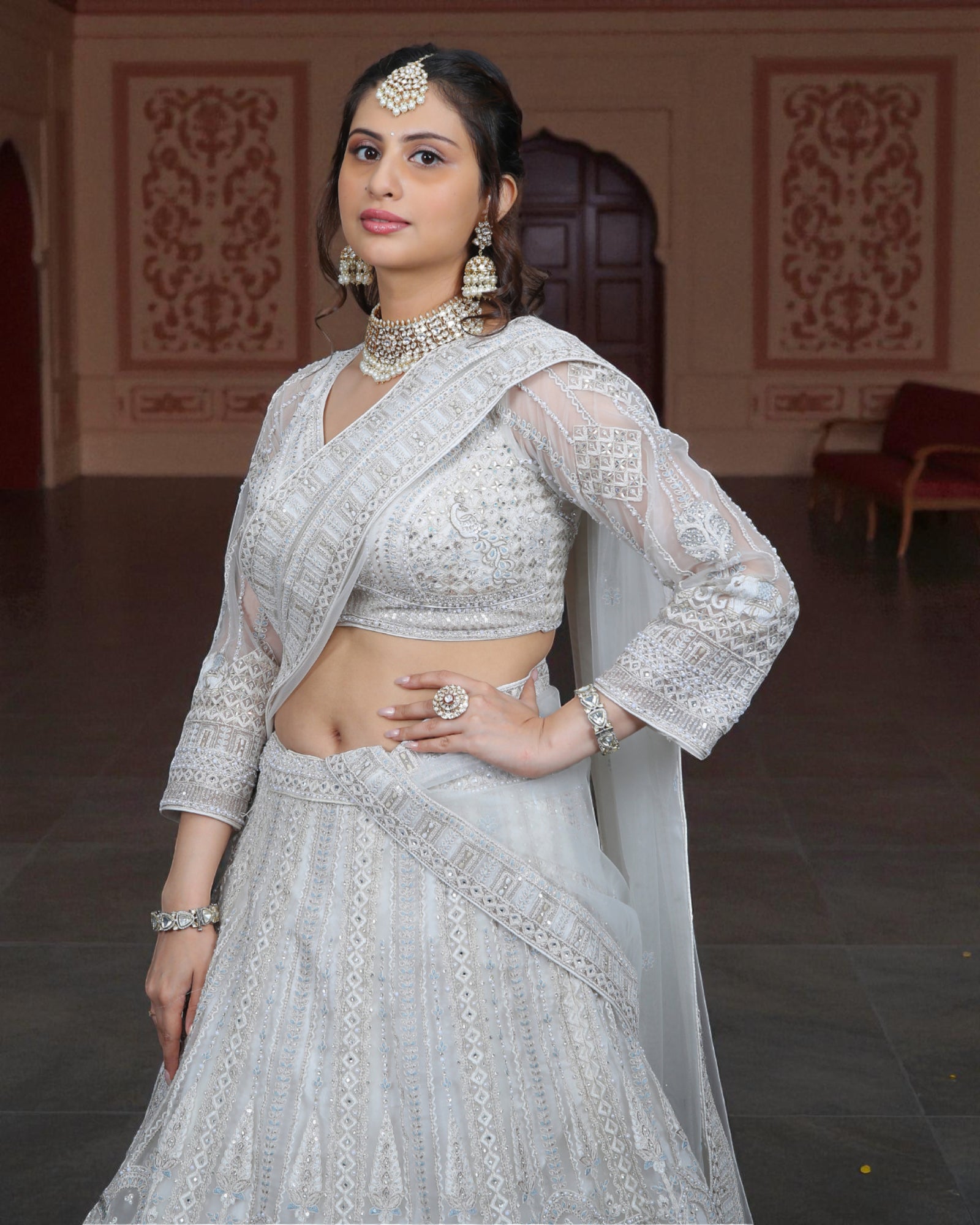 Bead & Zari Chanderi Silk Lehenga