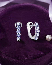 Blue Zircon Geometric Silver Earrings in White Gold