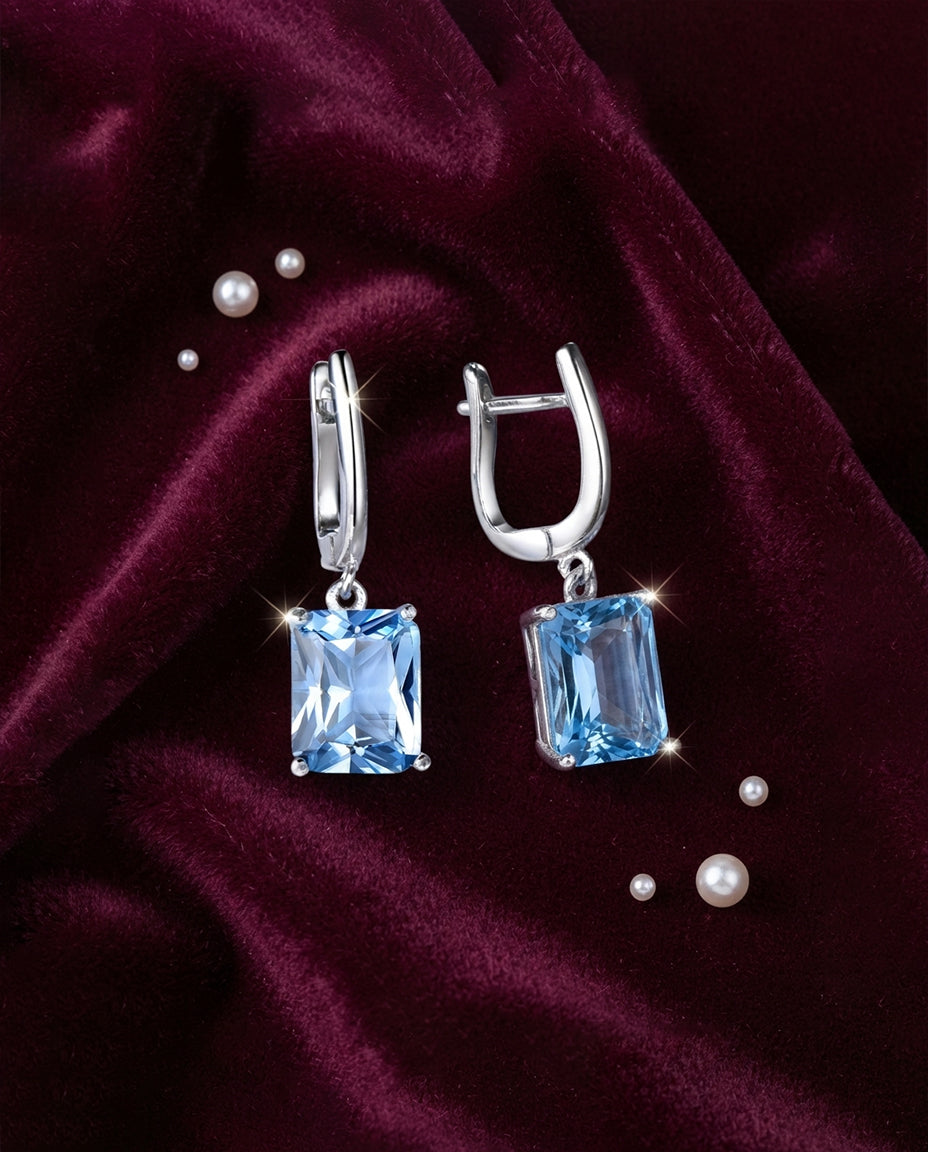 Sky Blue 925 Silver Zircon Drop Earrings