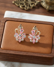 Sweet Flower Copper Zircon Ear Clips