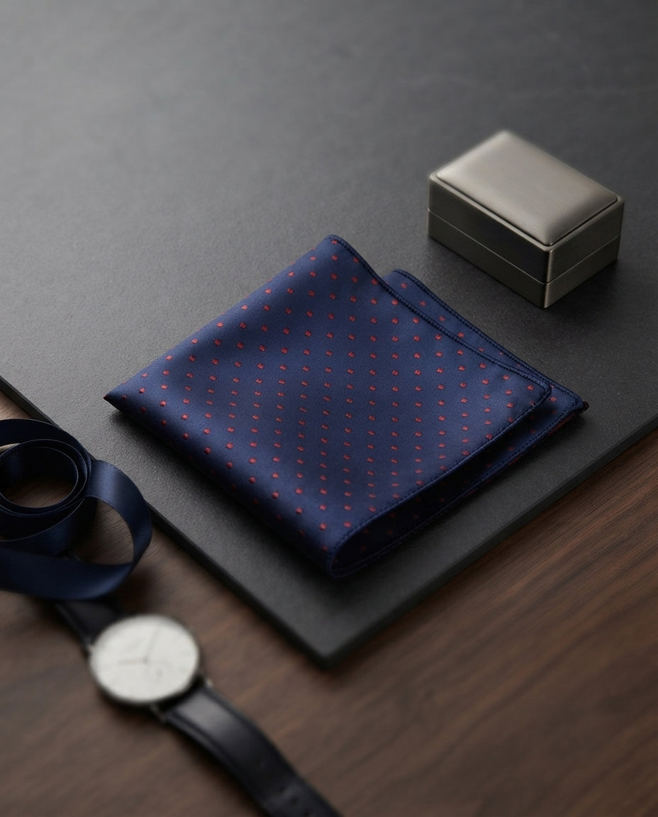 Navy Blue Paisley Polyester Pocket Square