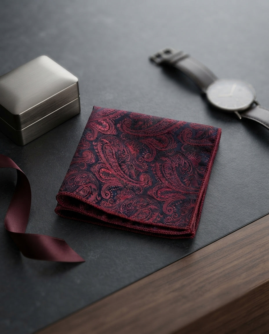 Burgundy Paisley Unisex Pocket Square