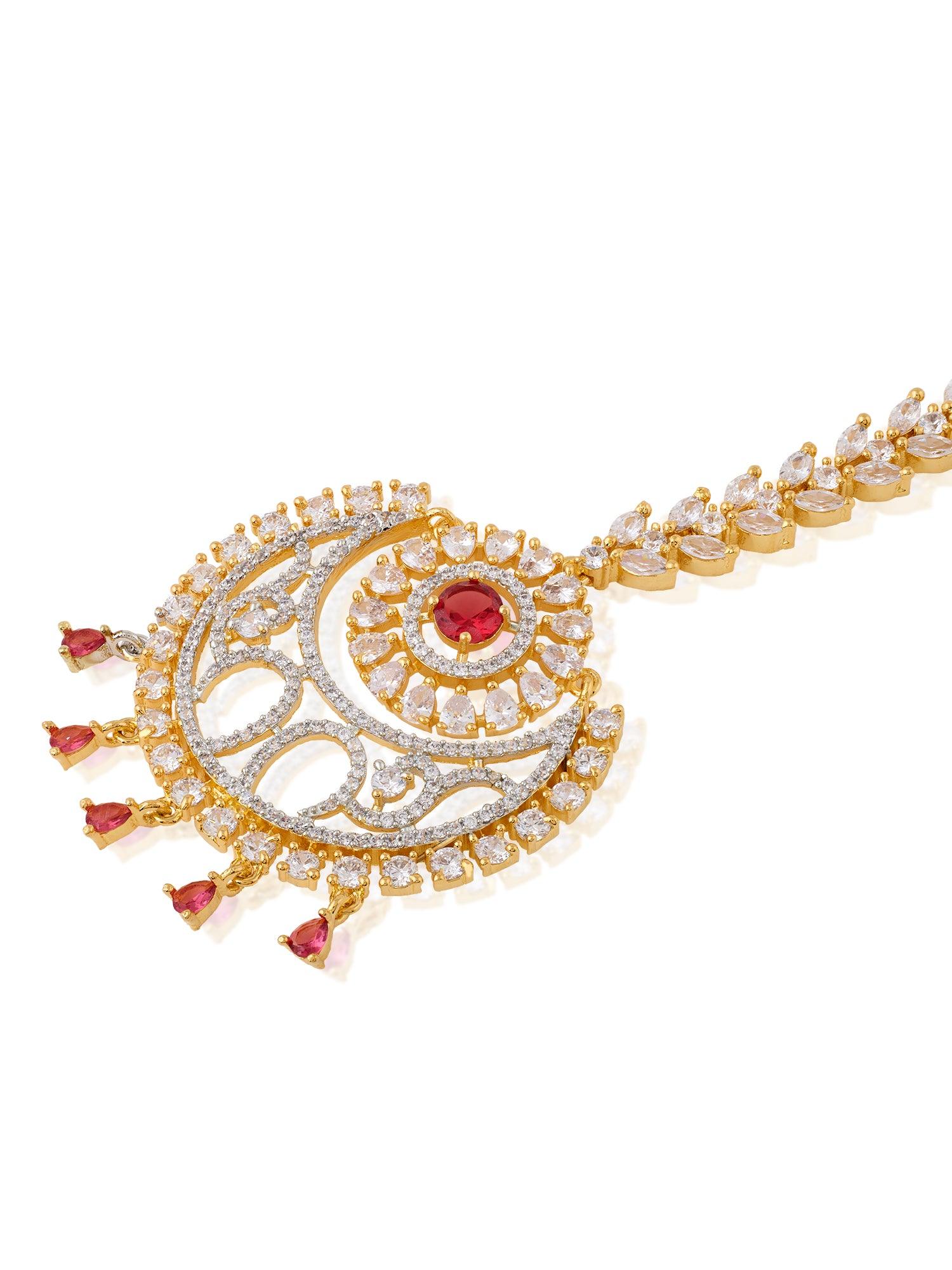 Solemn Glow Ruby CZ Maang Tikka - Dyulokha