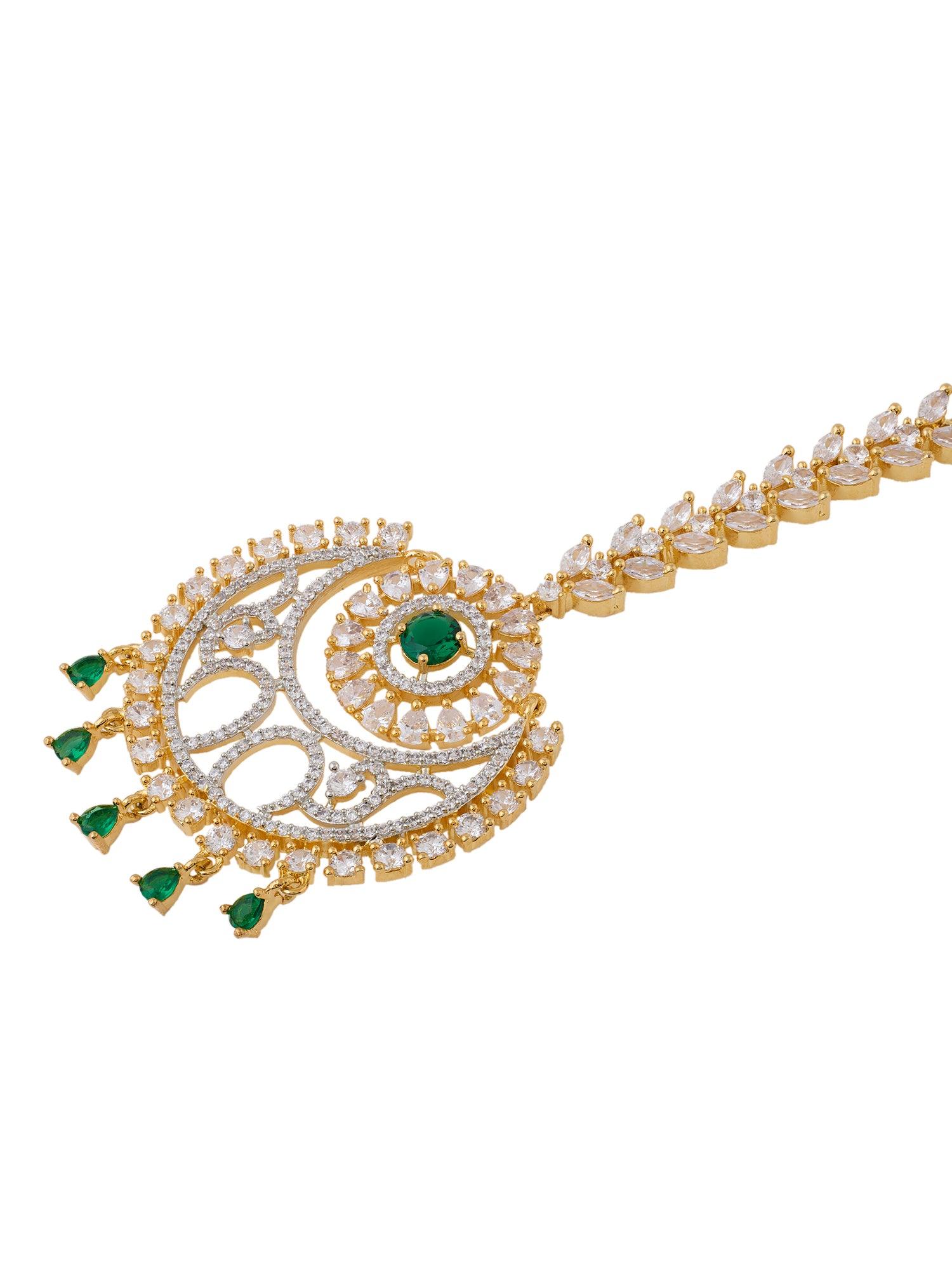 Emerald Elegance CZ Maang Tikka - Dyulokha