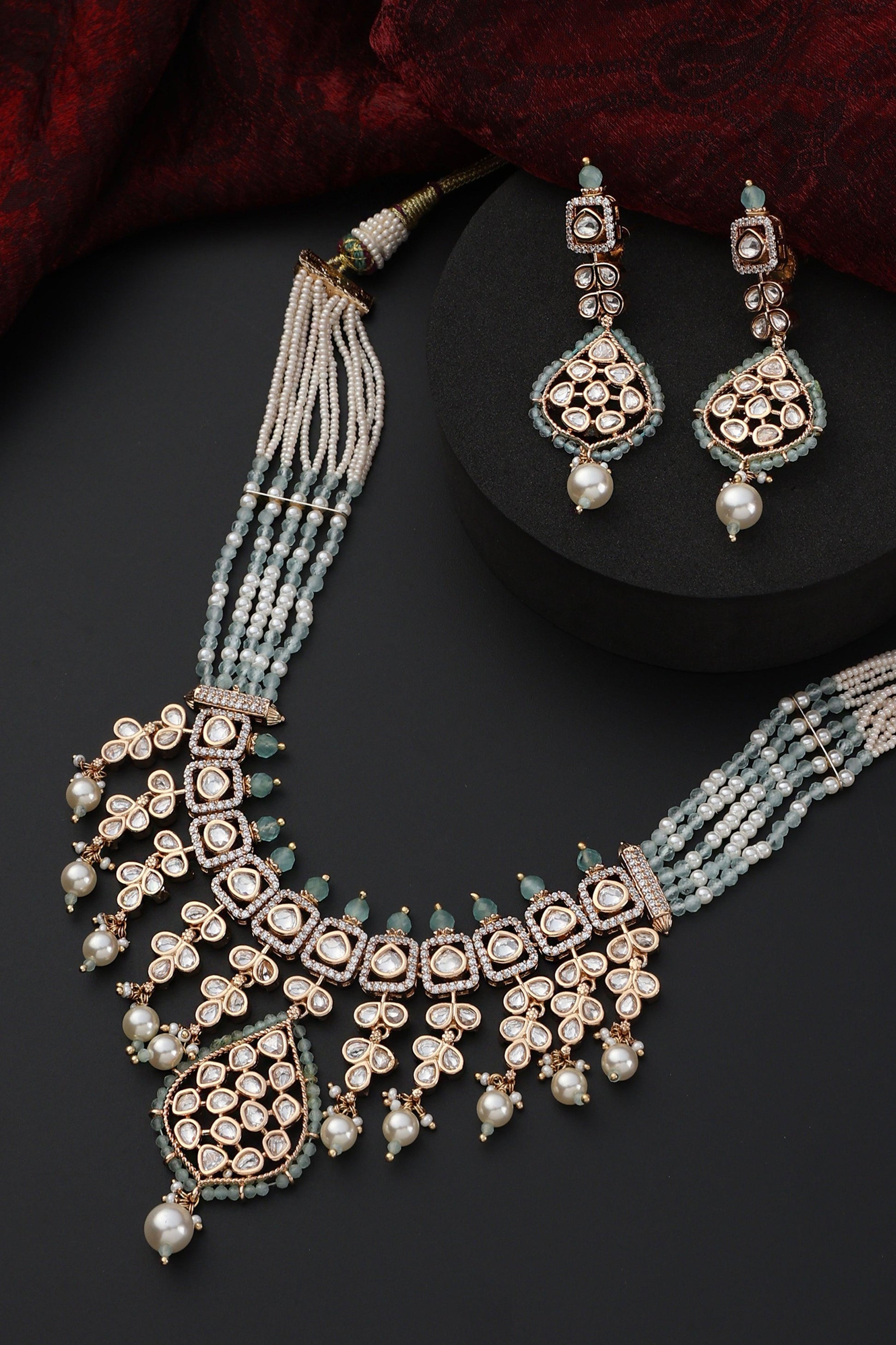 Cyan Bliss Polki Necklace set - Dyulokha