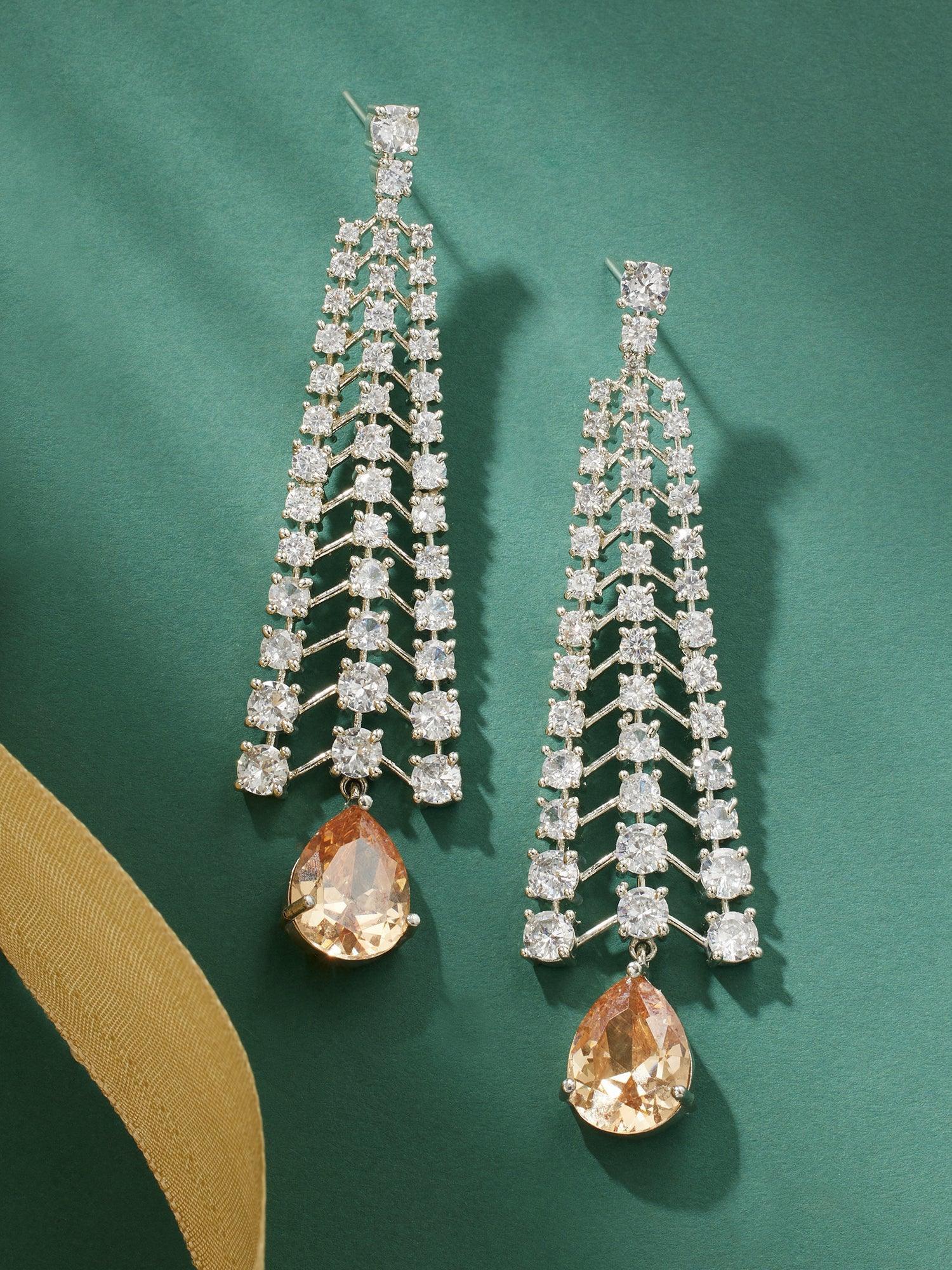 Sunlit Sparkle Citrine CZ Drop Danglers - Dyulokha