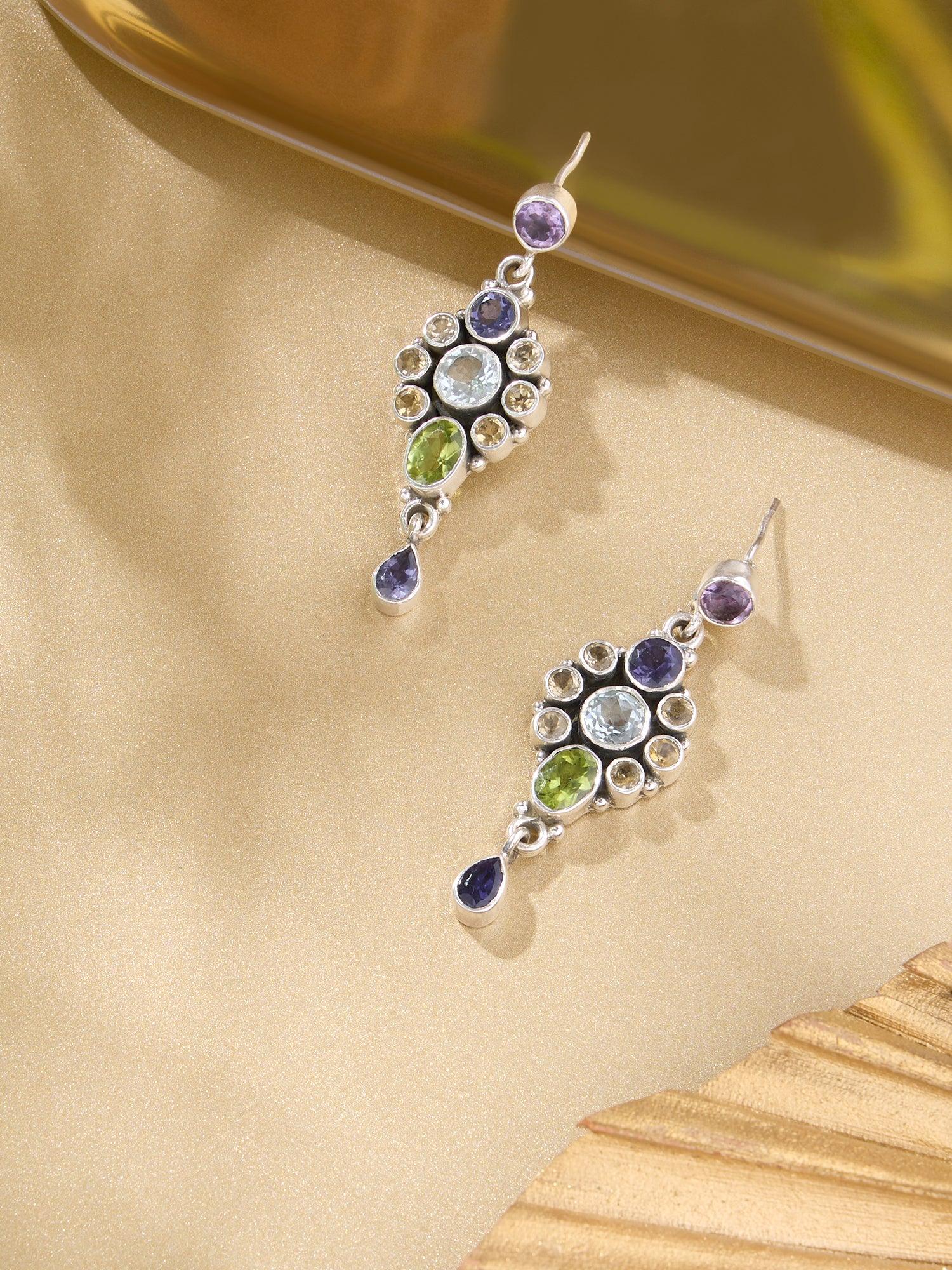 Color Symphony Vibrant Gemstone Danglers - Dyulokha