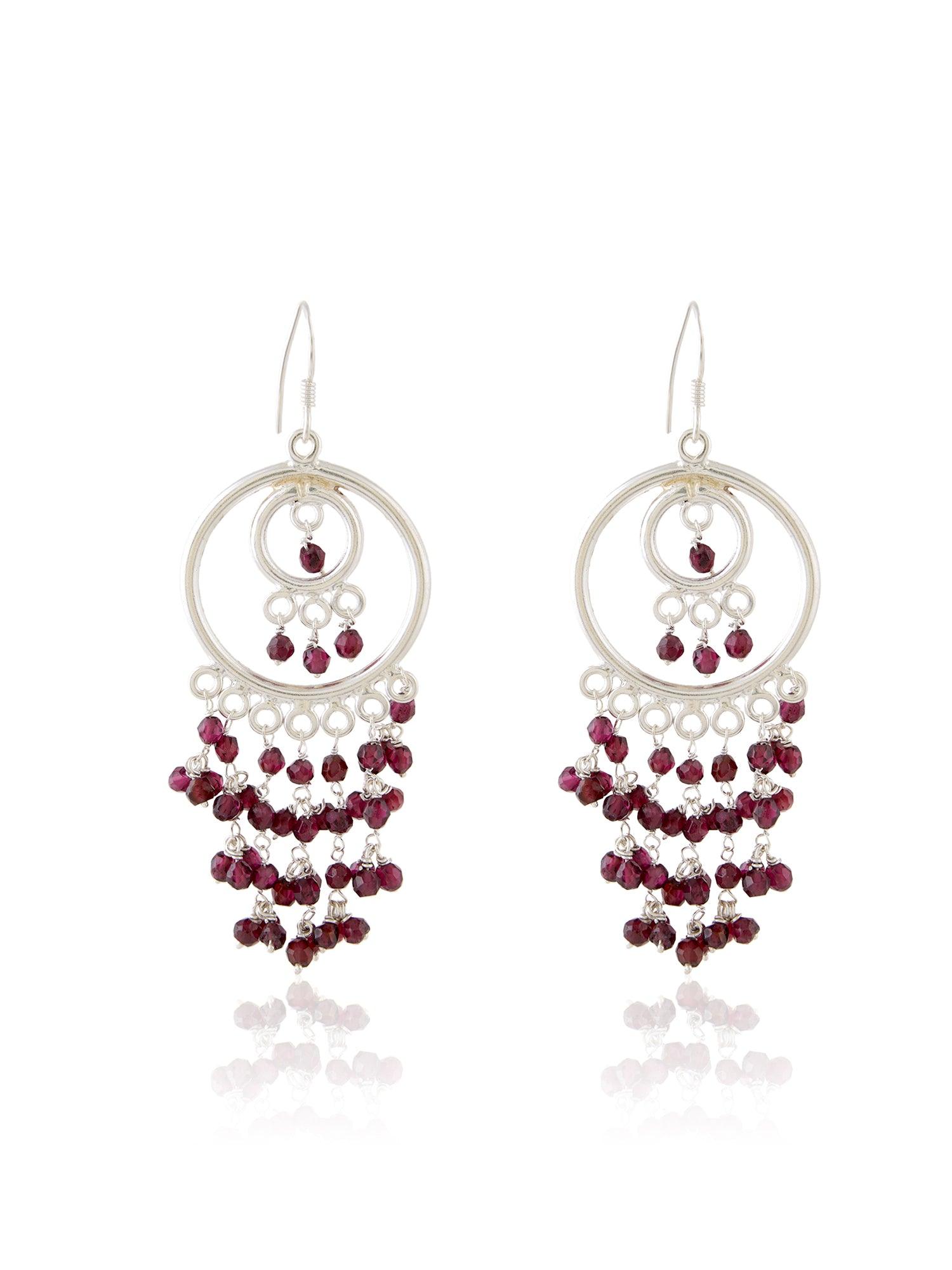 Crimson Circle Double Halo Garnet Danglers - Dyulokha