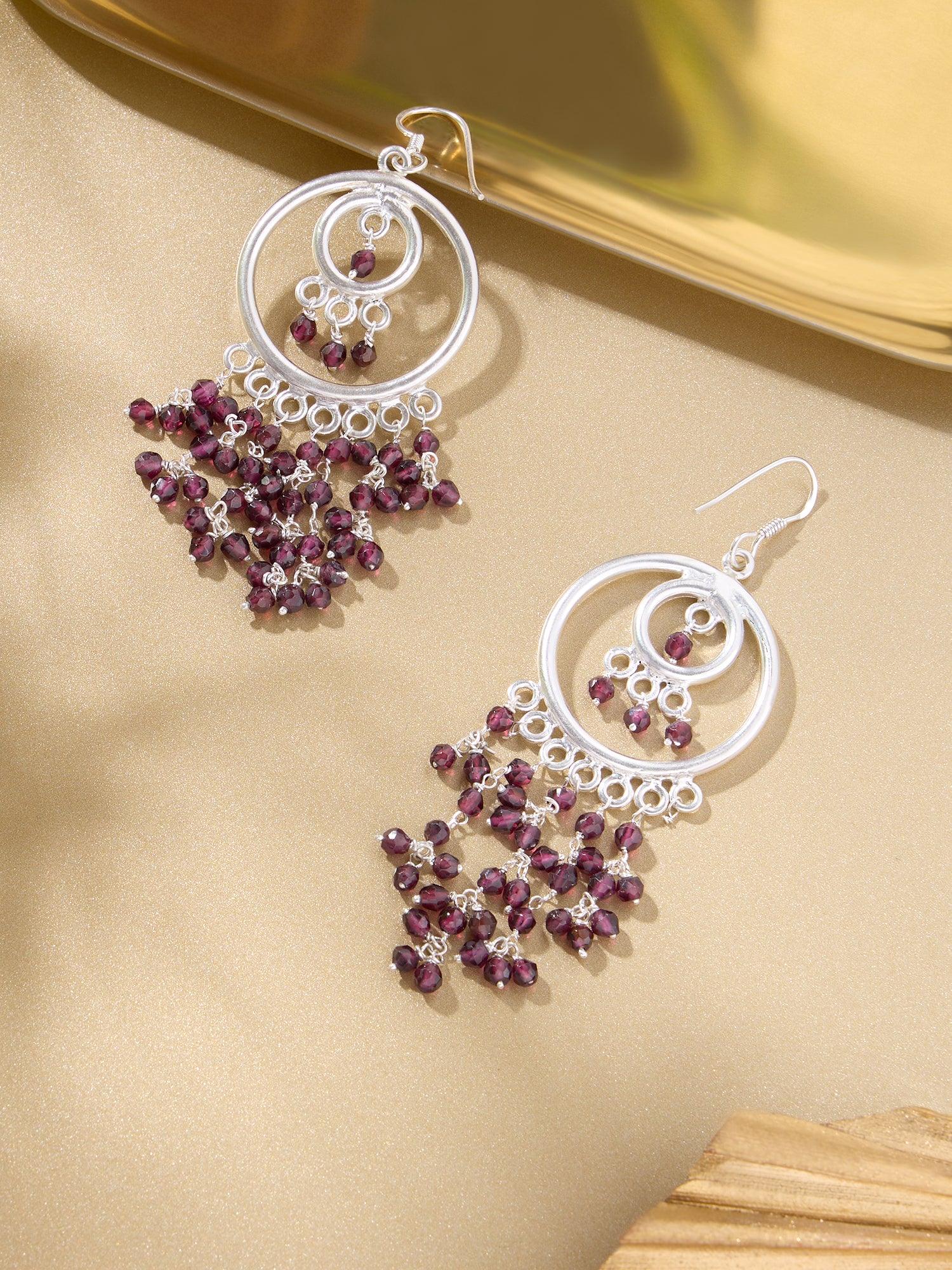 Crimson Circle Double Halo Garnet Danglers - Dyulokha