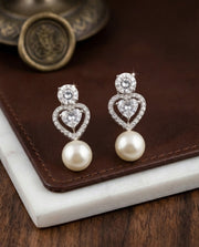 Heart's Desire CZ Earrings with Pearl Drop