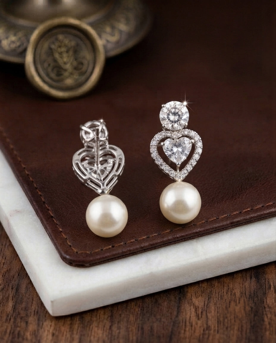 Heart's Desire CZ Earrings with Pearl Drop