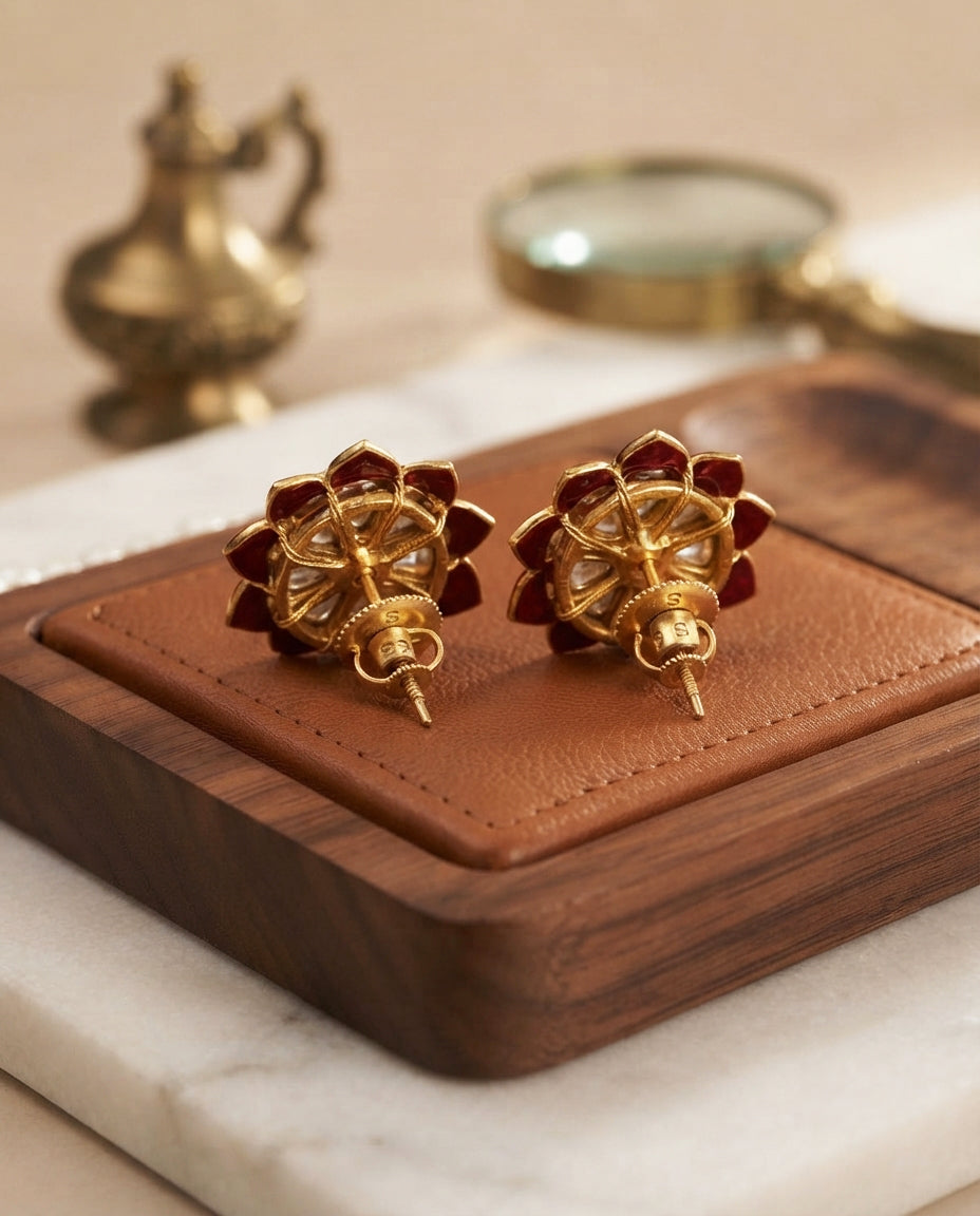 Crimson Kundan Studs