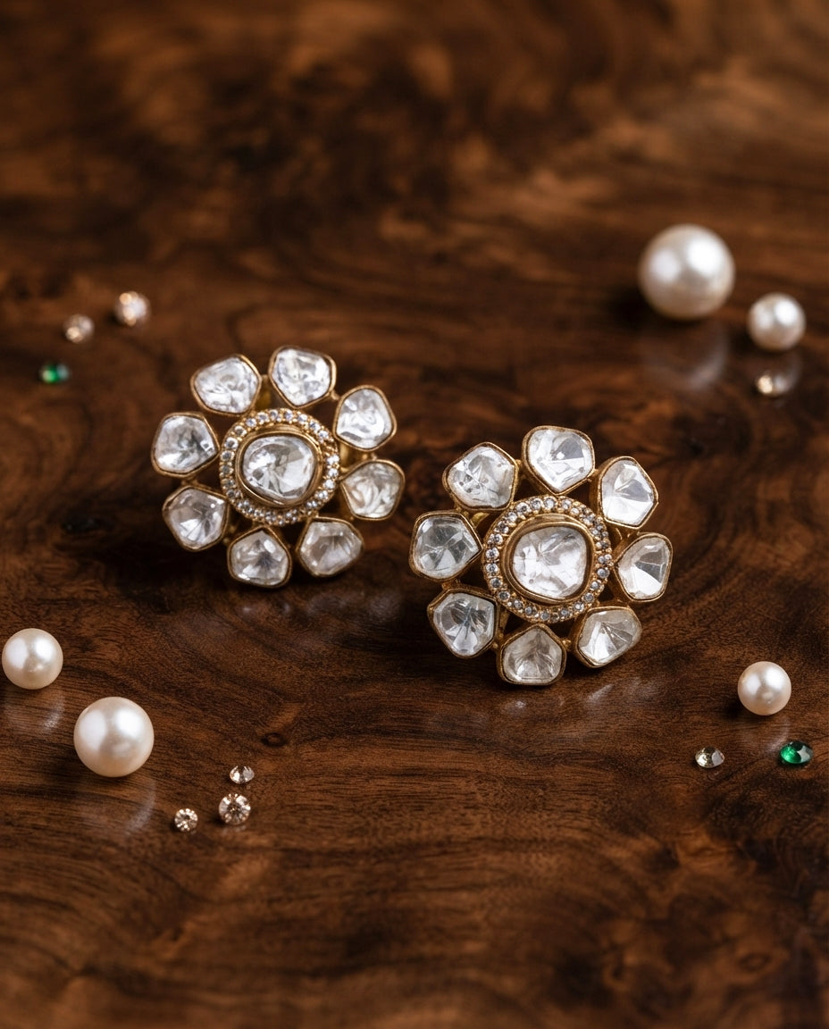Gilded Blooms Polki Floral Studs