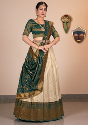 Luxurious Beige Banarasi Half Saree
