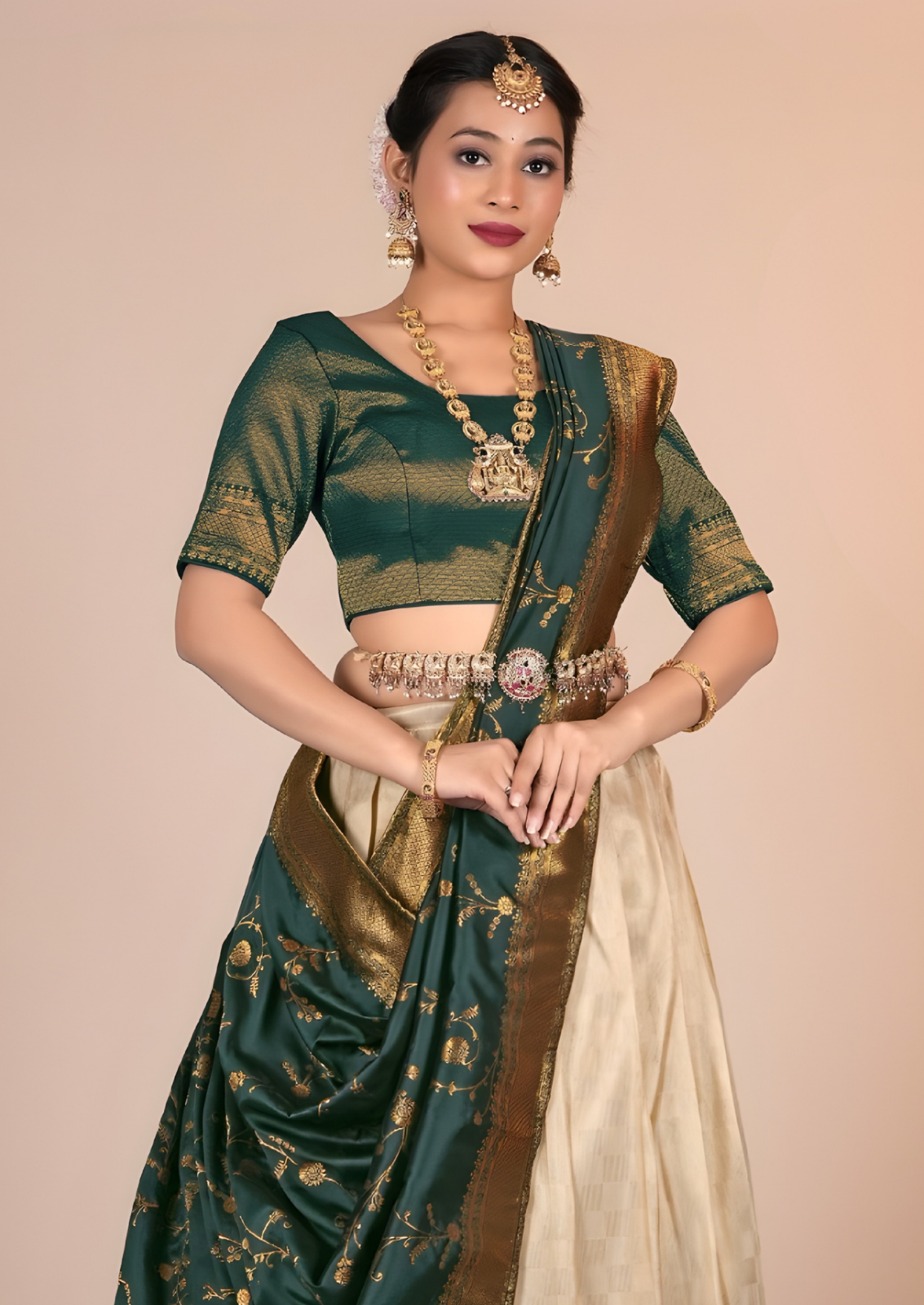 Luxurious Beige Banarasi Half Saree