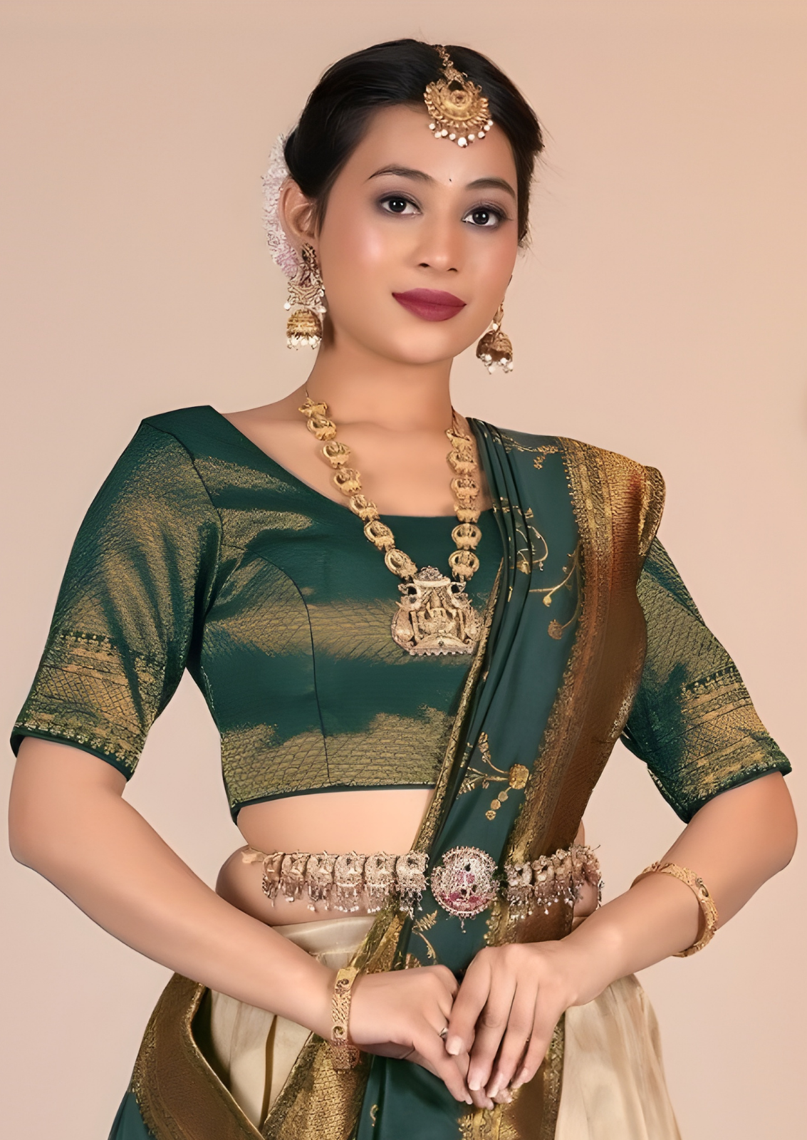 Luxurious Beige Banarasi Half Saree