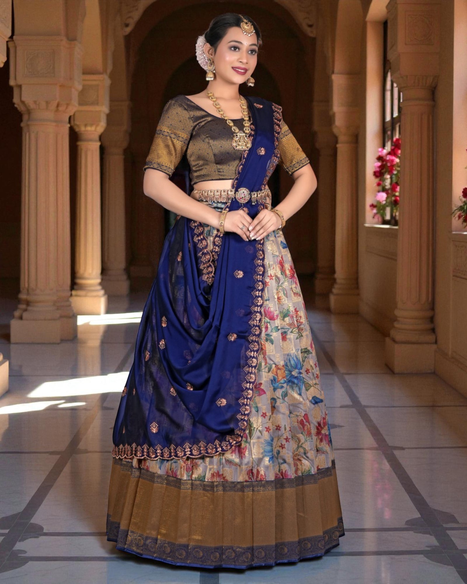 Banglori Slub Silk Lehenga with Zari Work
