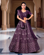 Twill Net Embroidered Lehenga Set