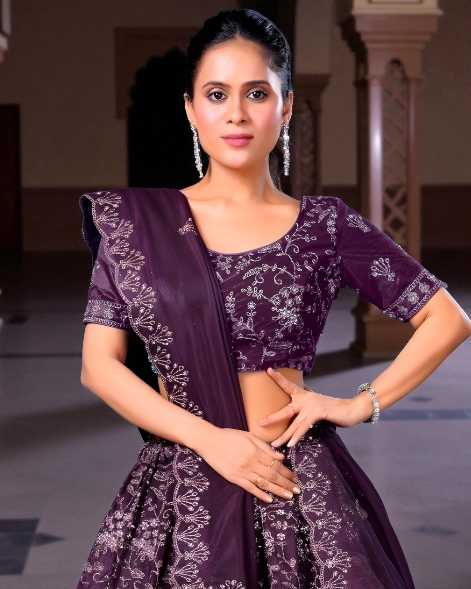 Twill Net Embroidered Lehenga Set