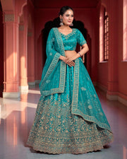 Firozi Embroidered Semi Stitched Lehenga Set