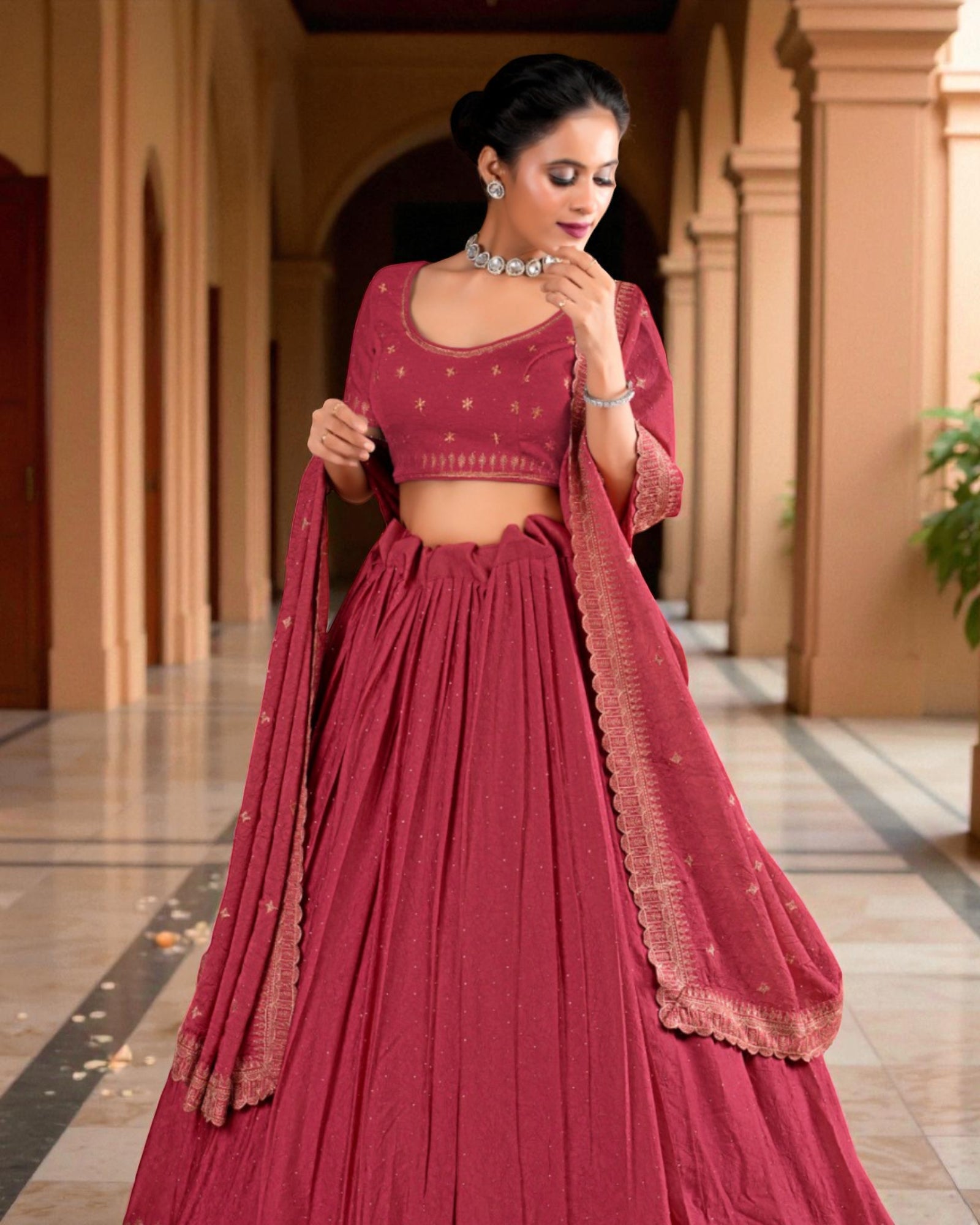 Fusion Georgette Embroidered Lehenga Set