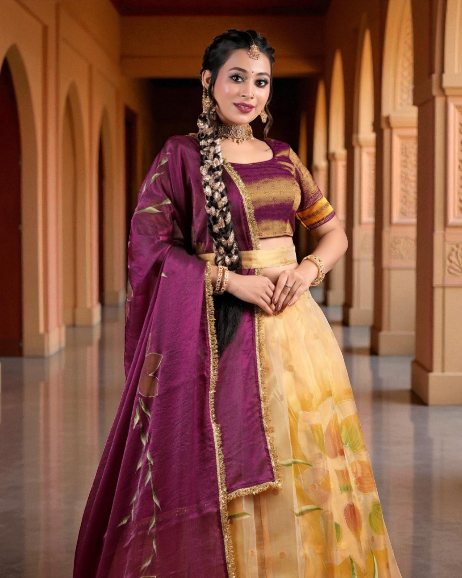Floral Embroidered Cotton Lehenga Set