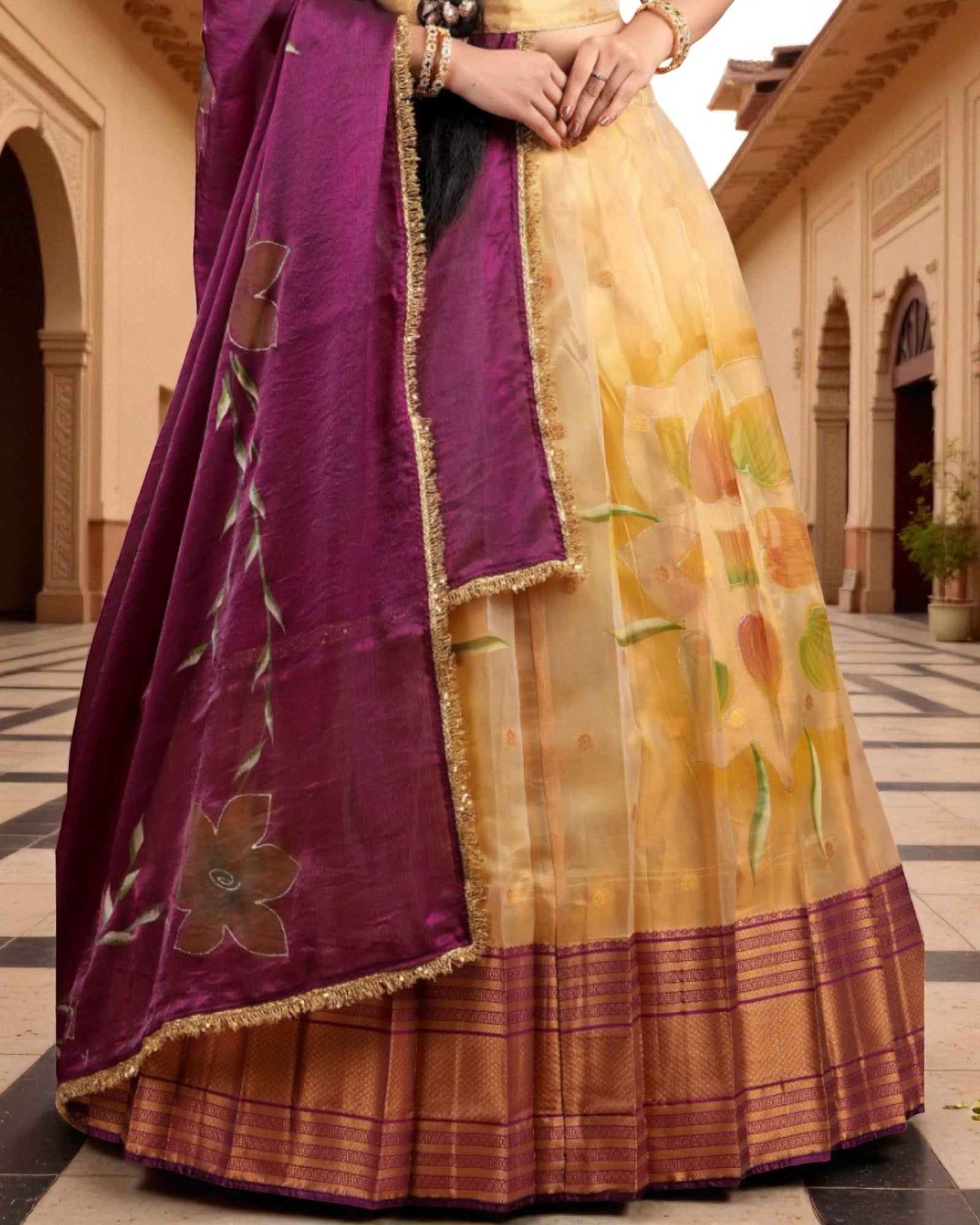 Floral Embroidered Cotton Lehenga Set