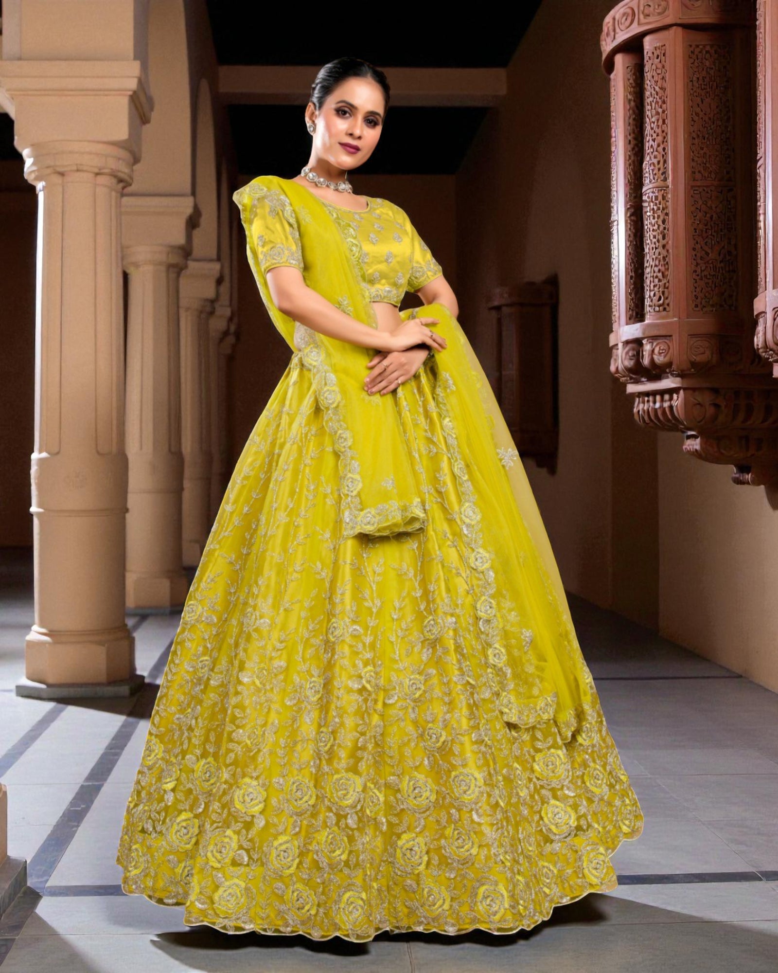 Fusion Embroidered Lehenga Set