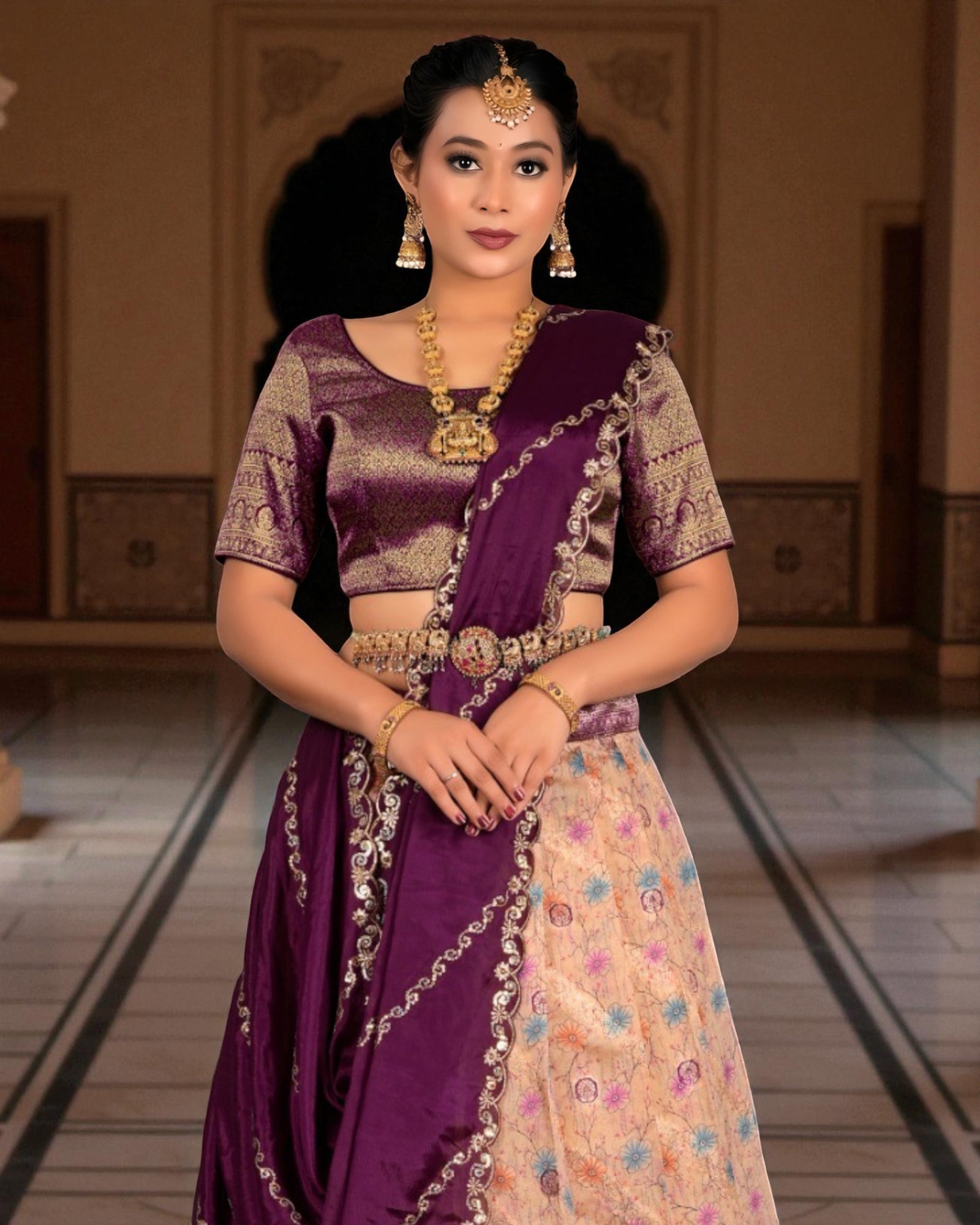 Floral Printed Silk Lehenga Set