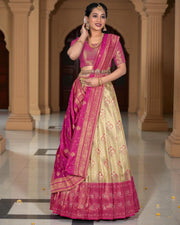 Beige Banarasi Silk Half Saree with Zari Details