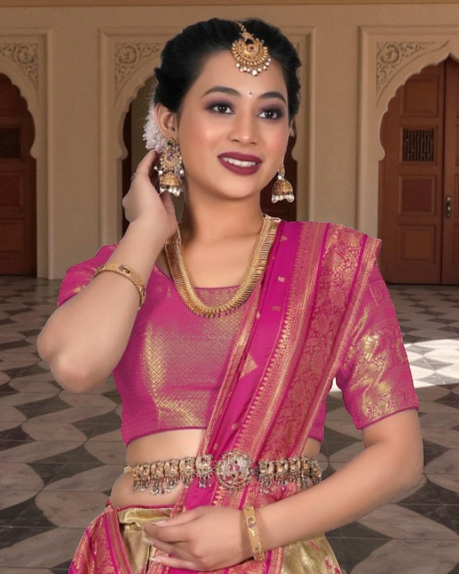 Beige Banarasi Silk Half Saree with Zari Details