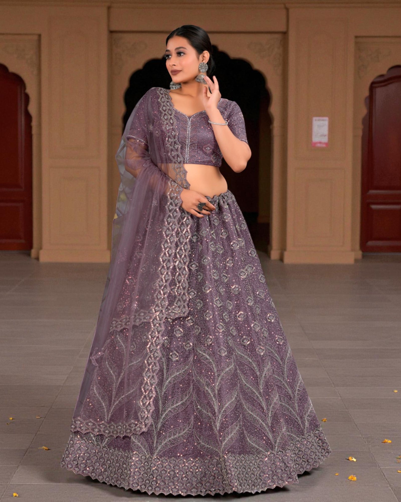 Ivory Beadwork Semi Stitched Bridal Lehenga